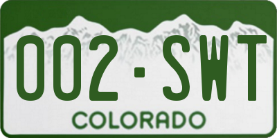 CO license plate 002SWT