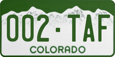 CO license plate 002TAF