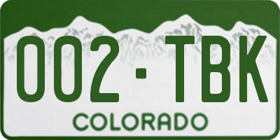 CO license plate 002TBK