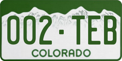 CO license plate 002TEB