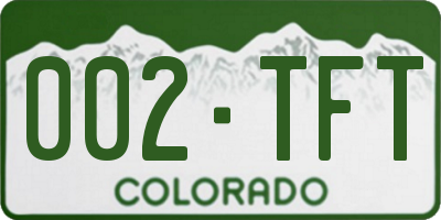 CO license plate 002TFT