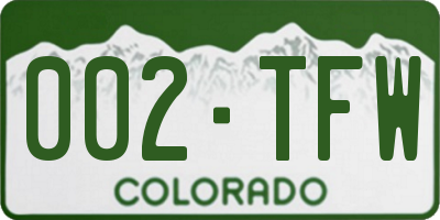 CO license plate 002TFW