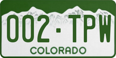 CO license plate 002TPW