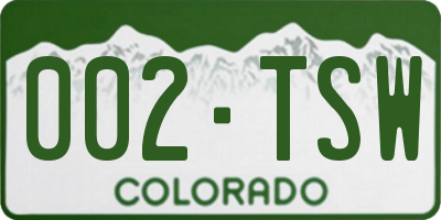 CO license plate 002TSW