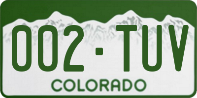 CO license plate 002TUV