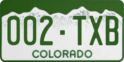 CO license plate 002TXB