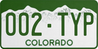 CO license plate 002TYP