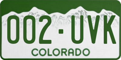 CO license plate 002UVK