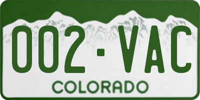 CO license plate 002VAC