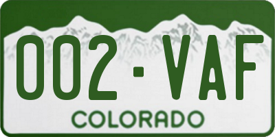 CO license plate 002VAF