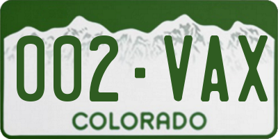 CO license plate 002VAX