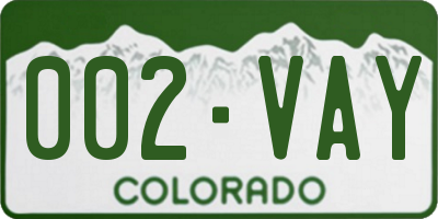 CO license plate 002VAY