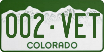 CO license plate 002VET