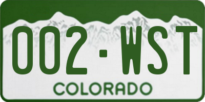CO license plate 002WST