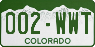 CO license plate 002WWT