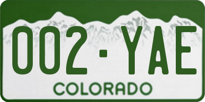 CO license plate 002YAE