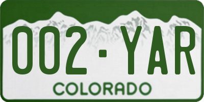 CO license plate 002YAR