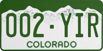 CO license plate 002YIR