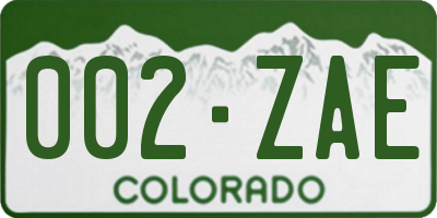CO license plate 002ZAE