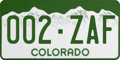 CO license plate 002ZAF