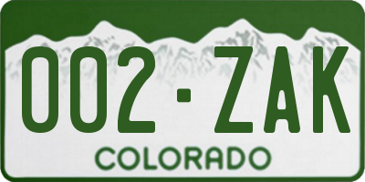 CO license plate 002ZAK