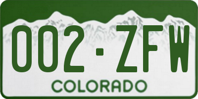 CO license plate 002ZFW