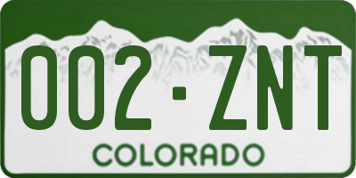 CO license plate 002ZNT