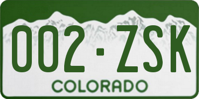 CO license plate 002ZSK