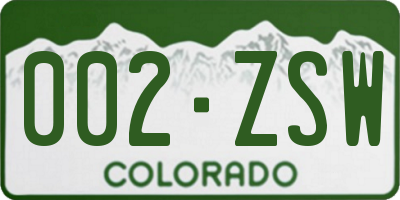 CO license plate 002ZSW