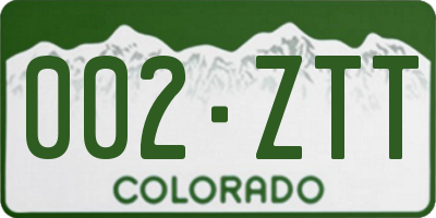 CO license plate 002ZTT