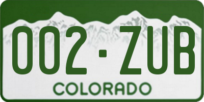 CO license plate 002ZUB