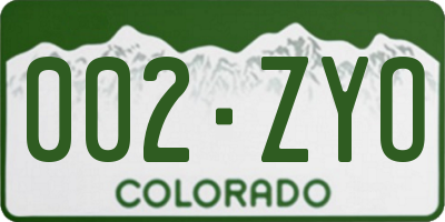 CO license plate 002ZYO