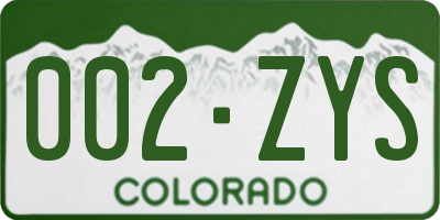 CO license plate 002ZYS