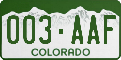 CO license plate 003AAF