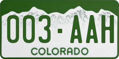 CO license plate 003AAH