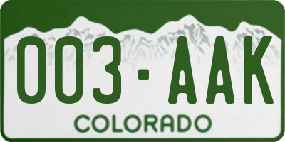 CO license plate 003AAK