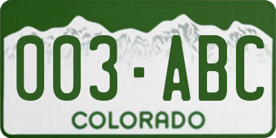 CO license plate 003ABC