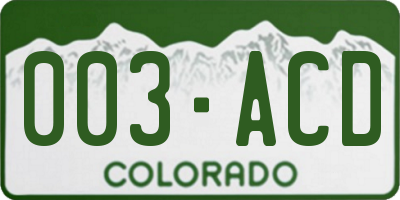 CO license plate 003ACD