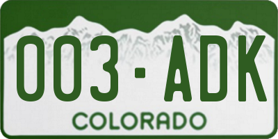 CO license plate 003ADK