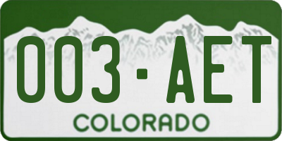 CO license plate 003AET