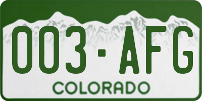 CO license plate 003AFG