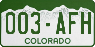 CO license plate 003AFH