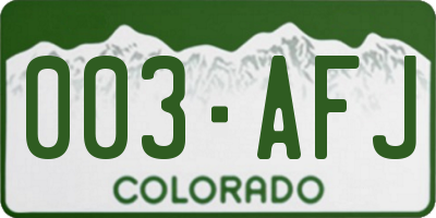CO license plate 003AFJ