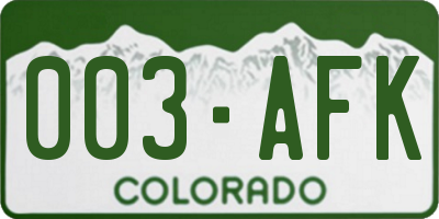 CO license plate 003AFK