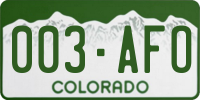 CO license plate 003AFO