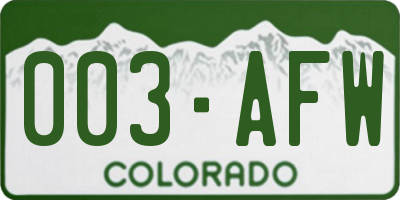 CO license plate 003AFW