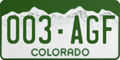 CO license plate 003AGF