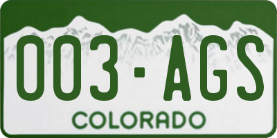 CO license plate 003AGS
