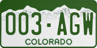 CO license plate 003AGW