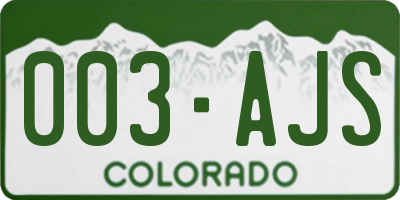 CO license plate 003AJS